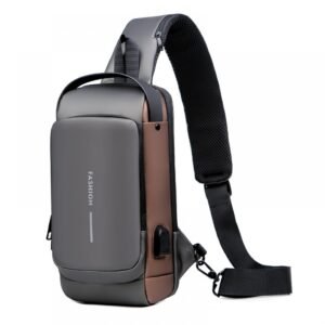 Sling Bag with USB Charging Port & Adjustable Straps-Grey-Black-Brown